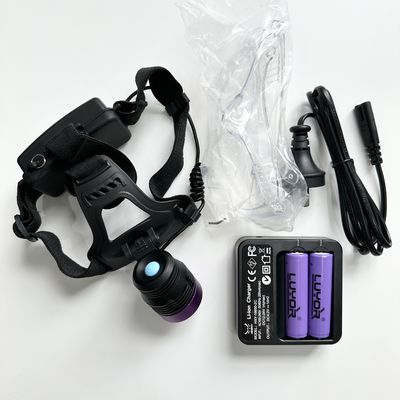 Lampada frontale UV a particelle magnetiche fluorescenti DG-3101S con lunghezza d'onda di picco di 365-370nm e 2 batterie al litio 18650